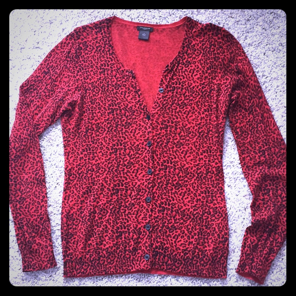 Ann Taylor red leopard print cardigan